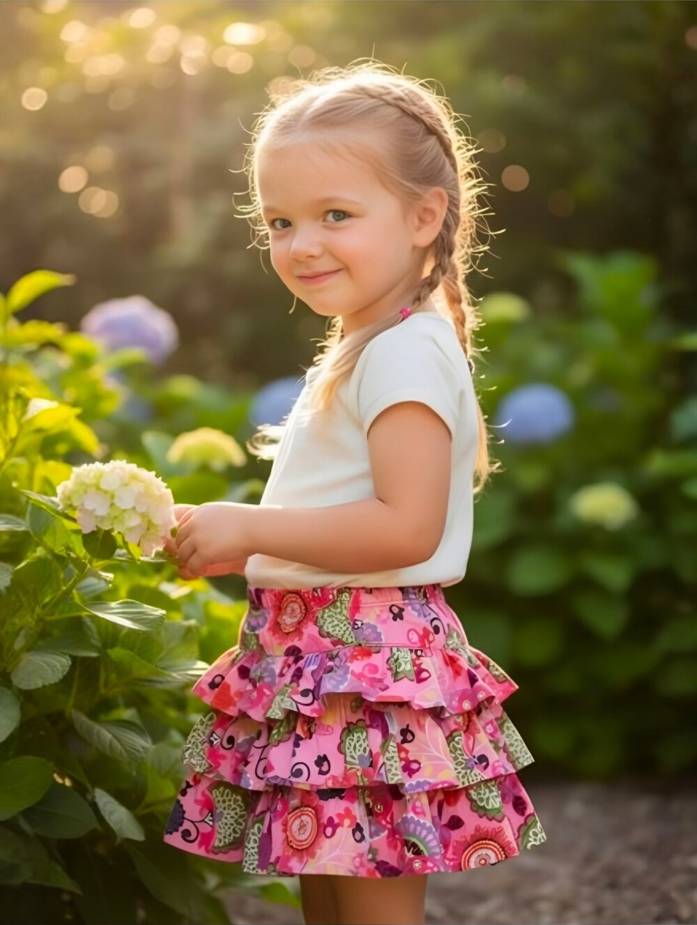 Hanna Andersson Girls Floral Tiered Ruffle Cotton Skirt Pink Cottagecore 10 EUC